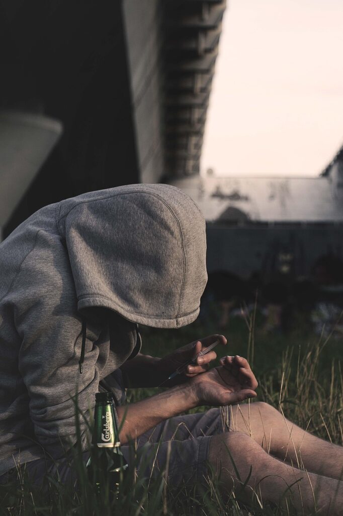 addiction, drug addiction, drug addict, addiction treatment, hiv, aids, drug use, breaking, breaking drug, heroin withdrawal, syringe, syringe with the drug, injection, vein, sad boy, man, boy, sitting, grass, bottle, blouse, in the hood, without a face, the face is hidden, summer, street, outside, use, heroin addiction, pain, despair, loneliness, under the bridge, bridge, bum, tramp, hands, russia, Moscow, emotions, photo, alcoholism treatment, rehabilitation, alcohol, alcoholic beverage, dependent, drunk, alcoholic, drunkard, alcoholism, alcohol poisoning, lonely, thump, booze, binge, gloomy, sullen, depression, intoxicated, hangover, health, person, human, sad, sadly, nature, sadness, voltage, stress, wine